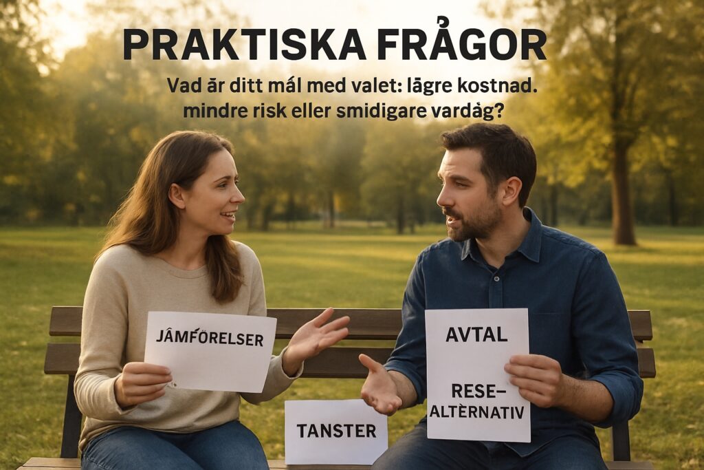 Praktiska frågor att bocka av innan du väljer avtal, rådgivning och reseupplägg